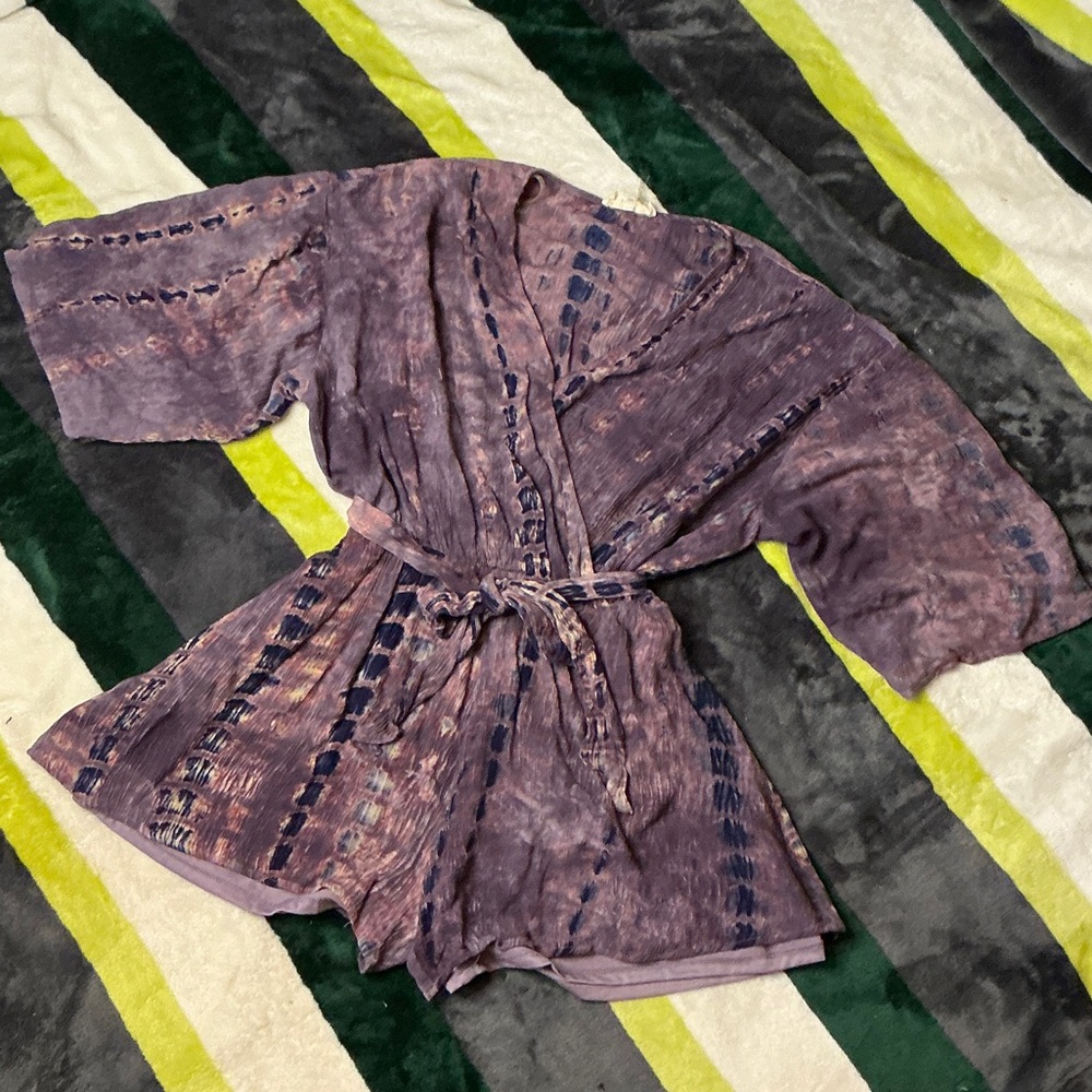 entro Purple and Navy Tie-Dye Kimono Junpsuit Size L